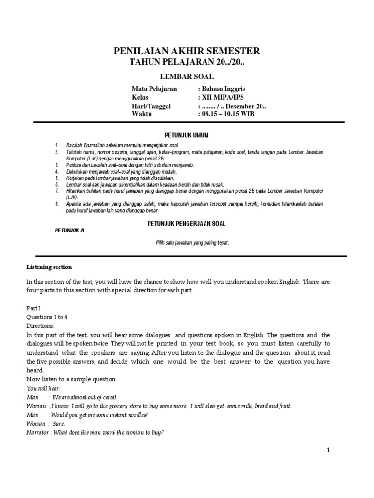 Soal Pas Bahasa Inggris Kelas Xii Programpendidikan Com 1 Docx Tobacco Smoking Cigarette