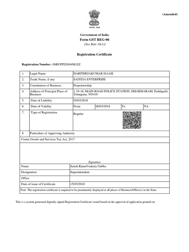 Registration Certificate for Proprietorship Firm | PDF | Sole ...