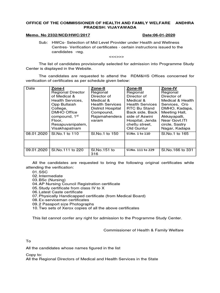 Instructions To MLHP Candidates For Certificate Verification PDF