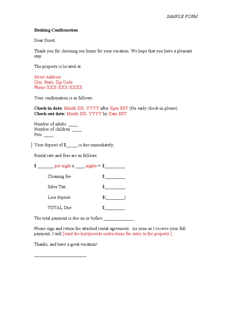 Short Term Rental Booking Confirmation | PDF
