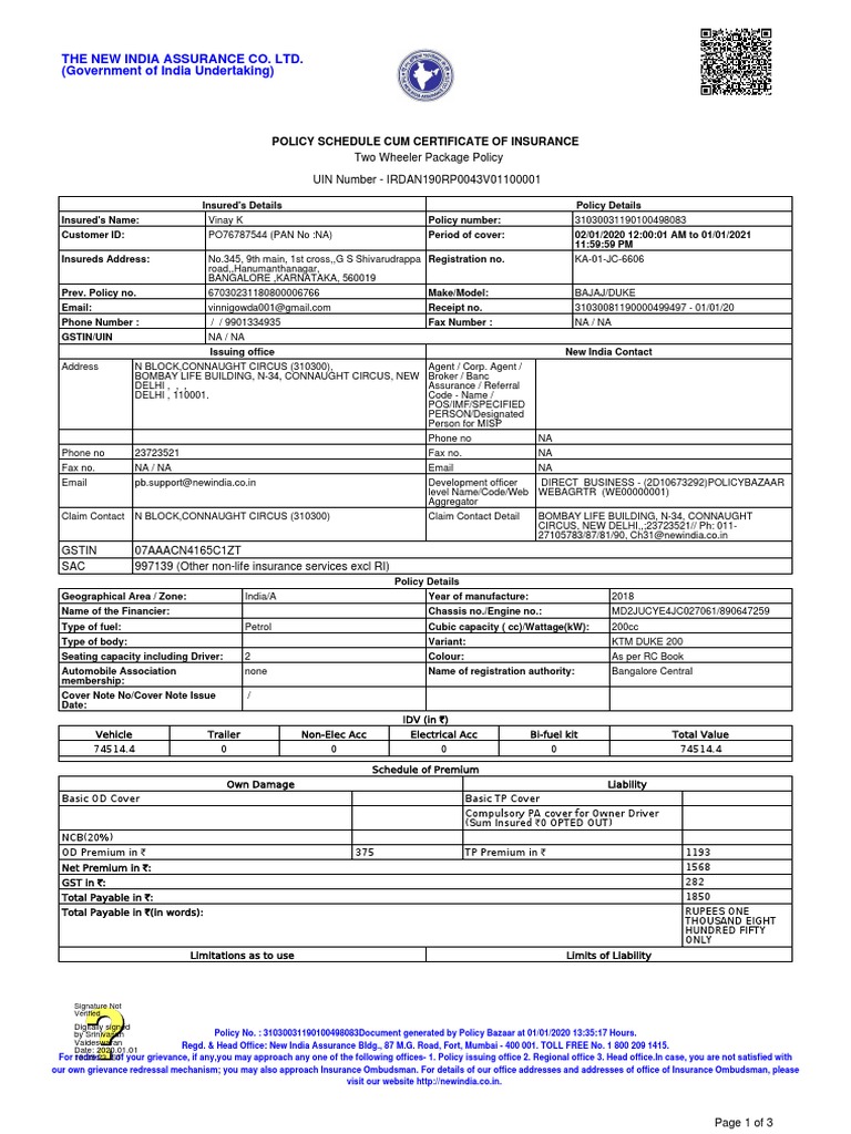 PolicySoftCopy 166755901 | PDF | Liability Insurance | Insurance
