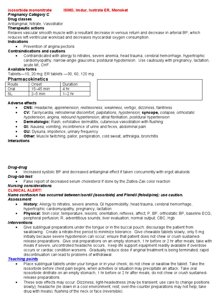 Isosorbide Mononitrate Overview | PDF | Medical Specialties | Drugs
