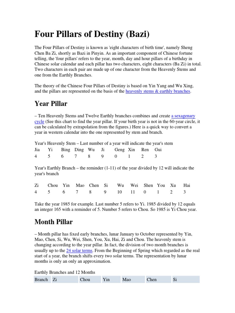 Four Pillars of Destiny - Bazi | PDF | Yin And Yang | East Asian Religions