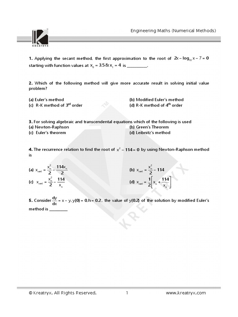 Numerical Methods Questions PDF | PDF | Numerical Analysis ...