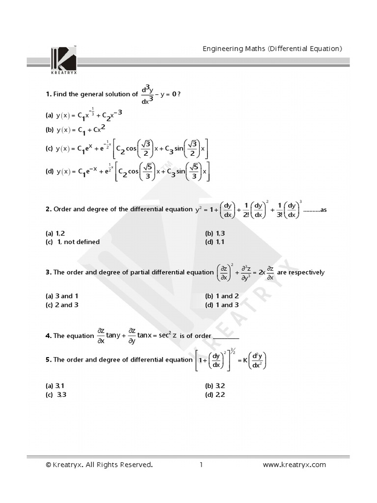 Differential Equation Question Pdf Rates Equations