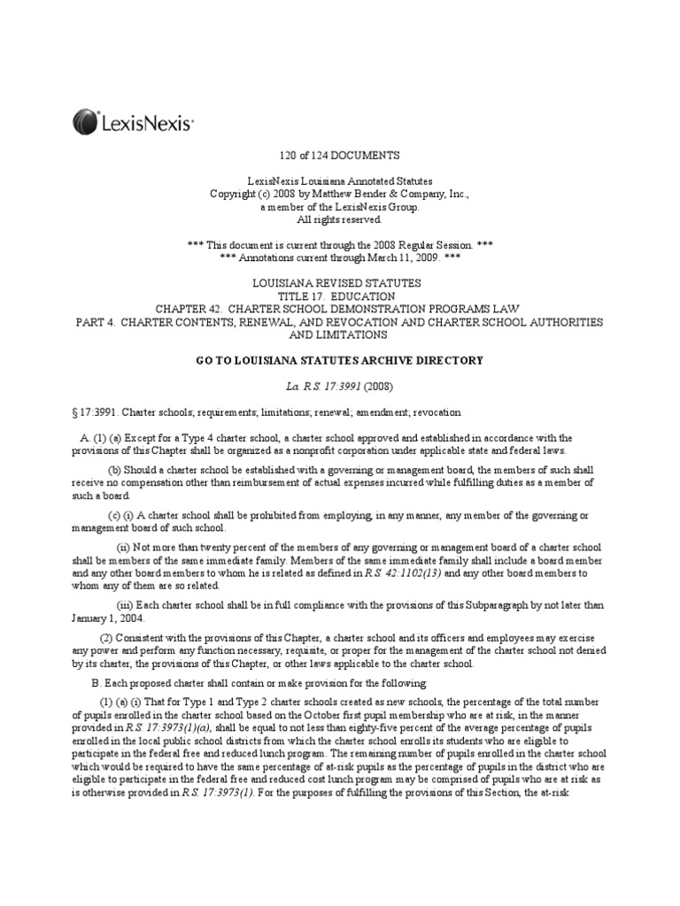 Go To Louisiana Statutes Archive Directory La. R.S. 173991 (2008) PDF Charter School