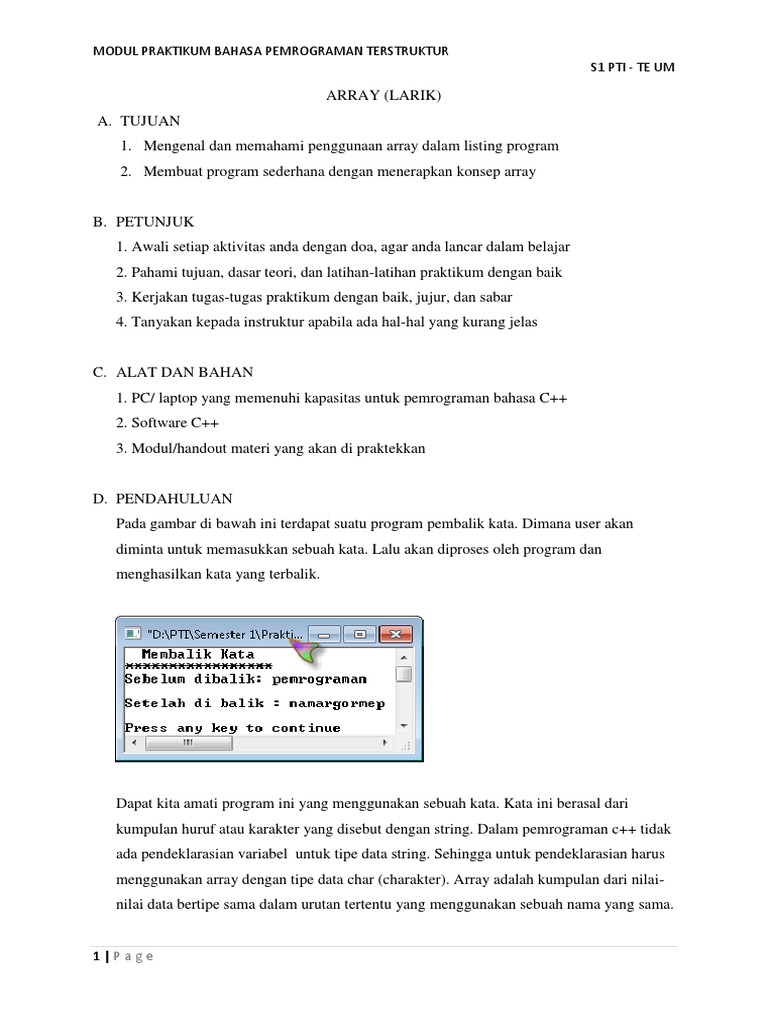 Praktikum Array dalam Pemrograman C++ | PDF