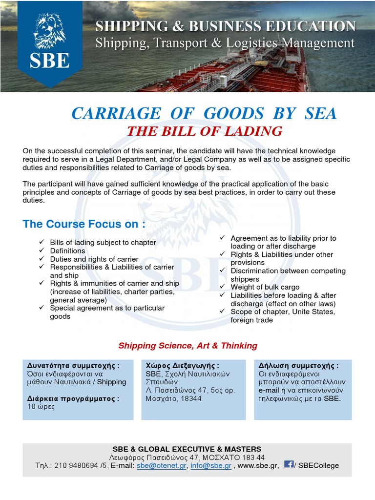Carriage of Goods by Sea - The Bill of Lading | Download Free PDF ...