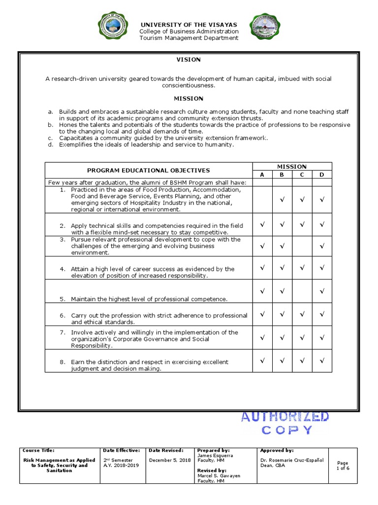 THC 123: Risk Management in Hospitality | PDF | Food Safety | Hazard ...