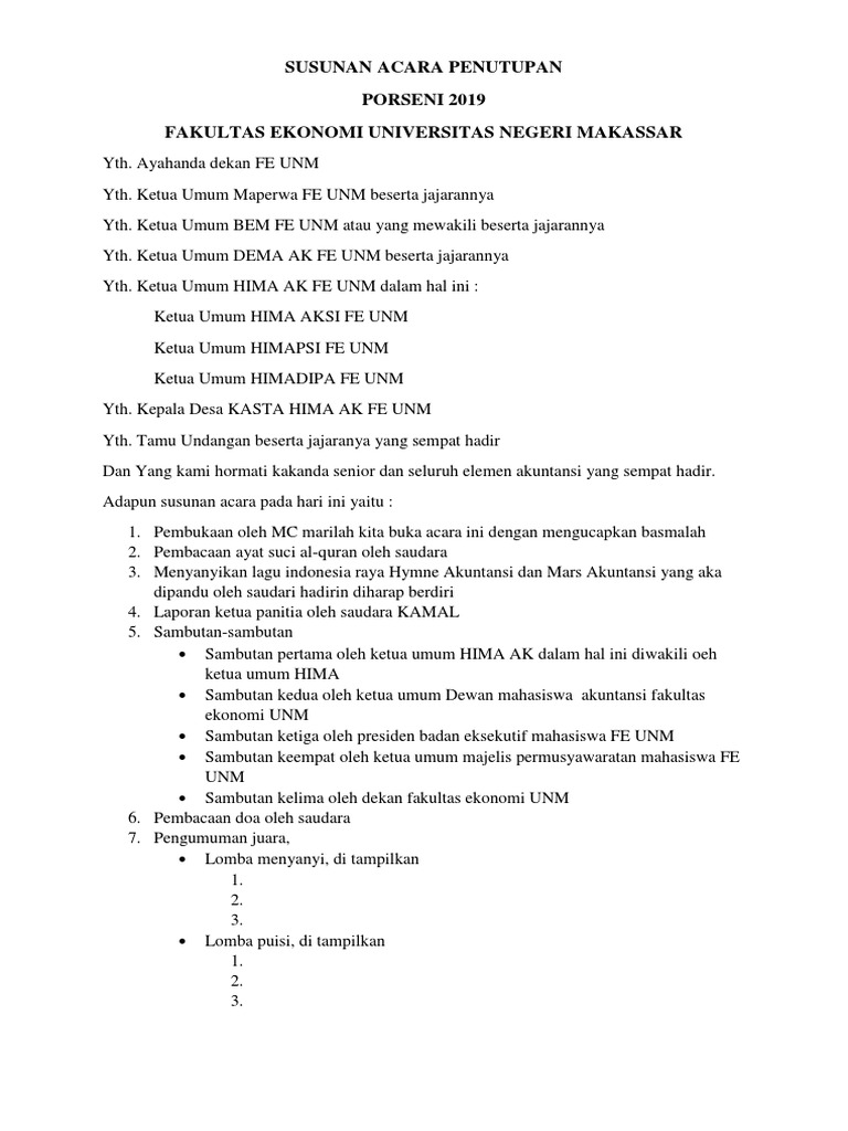 Susunan Acara Penutupan Porseni