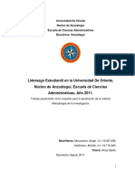 Análisis Del Liderazgo Estudiantil en La Universidad de Oriente Núcleo de Anzoátegui, Escuela de Ciencias Administrativas, Año 2011