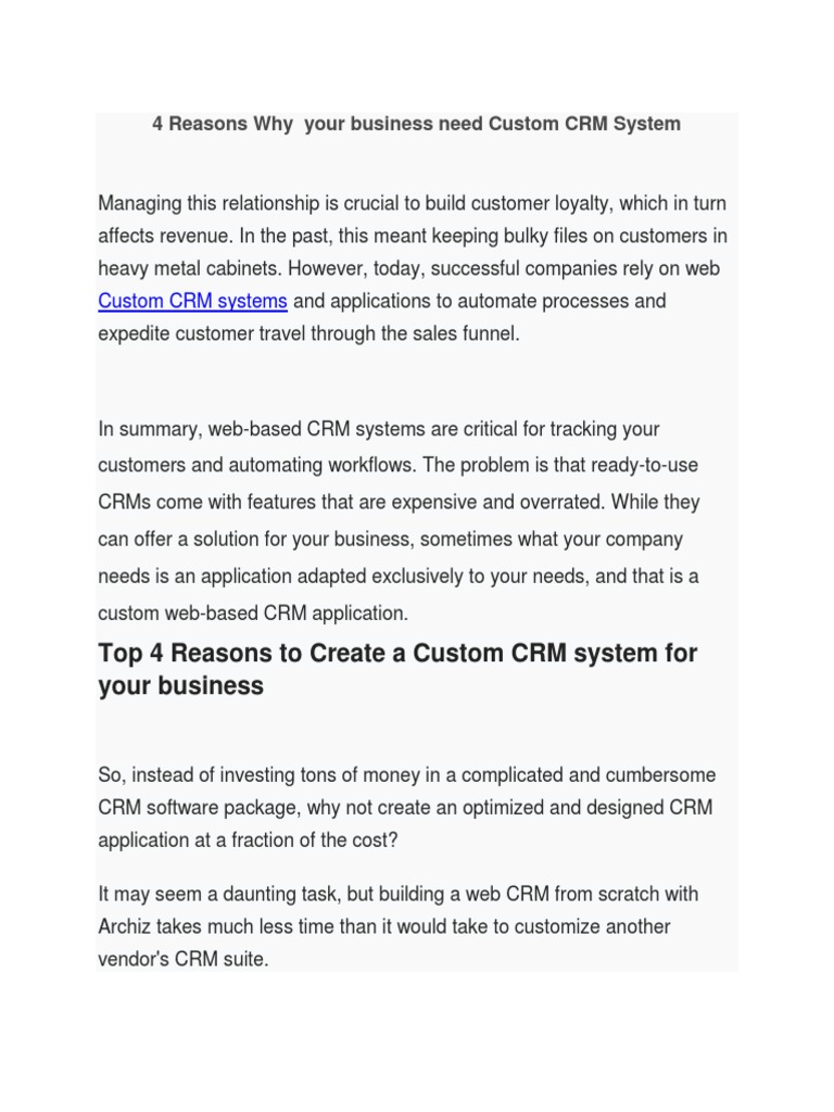 PDF-4 Reasons Why Your Business Need Custom CRM System | PDF | Customer ...
