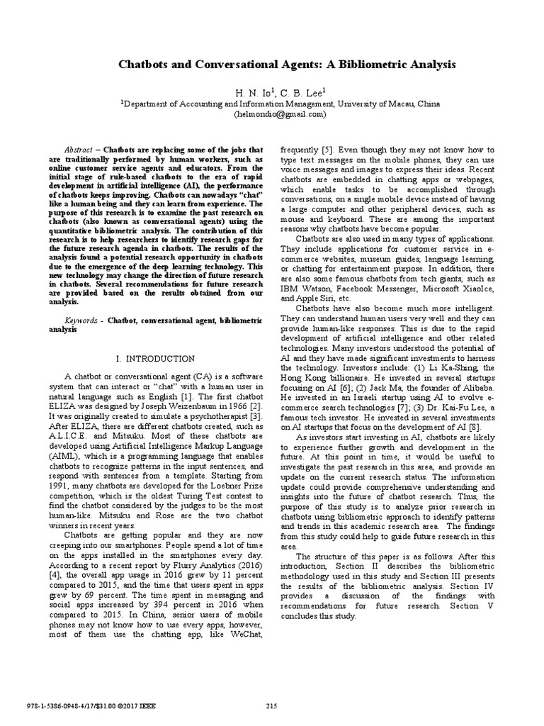 Chatbots and Conversational Agents - A Bibliometric Analysis | PDF ...