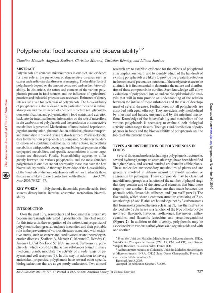 Polyphenols Food Sources and Bioavailability1,2 | PDF | Phenolic ...
