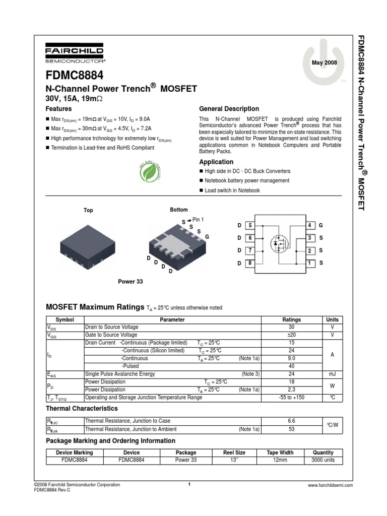 Fairchild - Semiconductor FDMC8884 Datasheet | PDF | Field Effect ...