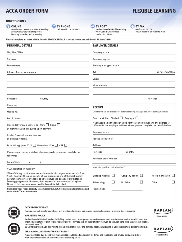 ACCA Flexible Learning Order Form | PDF | Test (Assessment ...