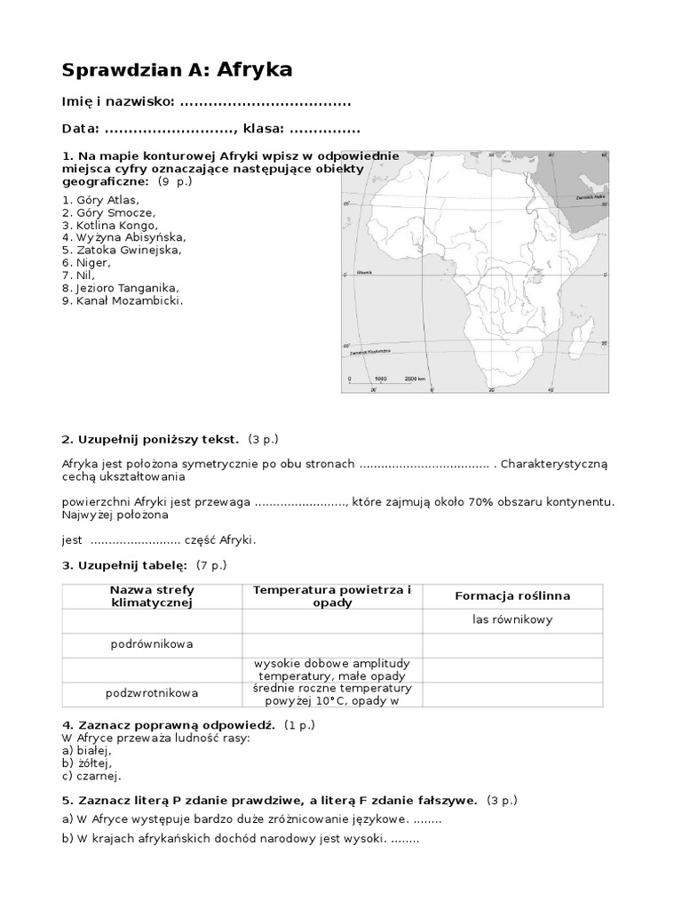 Test Geografia Afryka Klasa 8 Pdf