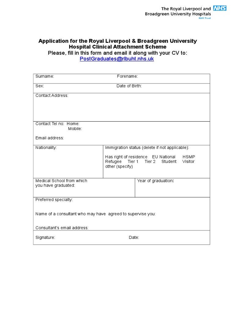 Clinical Attachment Application Form | PDF