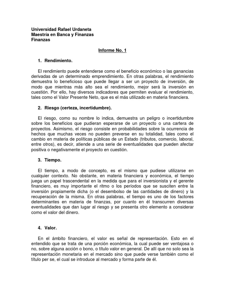 Informe sobre Finanzas y Rendimiento | PDF | Inversiones | Beneficio ...