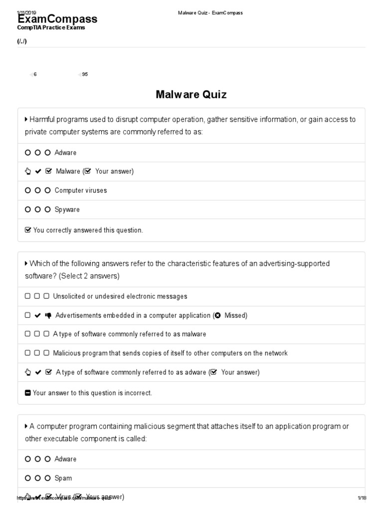 Malware Quiz - ExamCompass | PDF | Malware | Computer Virus