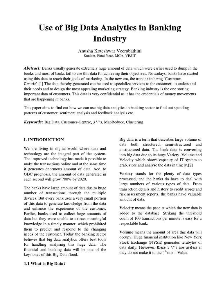 Use of Big Data Analytics in Banking Industry PDF | PDF | Cluster ...