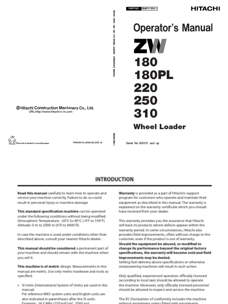 ZW250 1 Operator's Manual (EM4GF EN3 1) | PDF | Switch | Machines