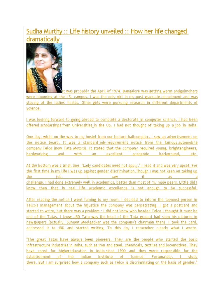 Sudha Murthy Life History Unveiled How Her Life Changed
