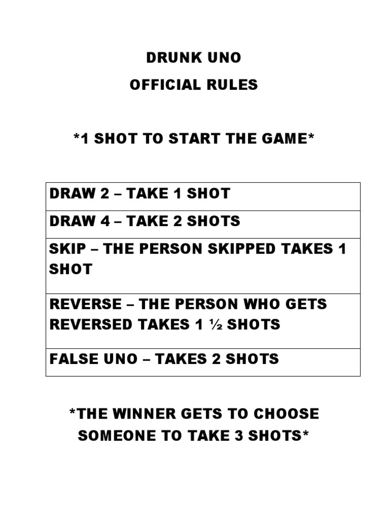 drunk uno rules printable free high resolution printable