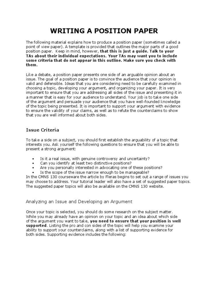 Writing A Position Paper | PDF | Argument | Idea