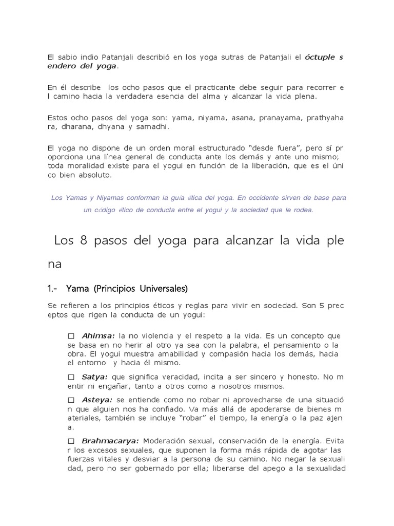 Ocho pasos del yoga según Patanjali | PDF | Yoga | Asana