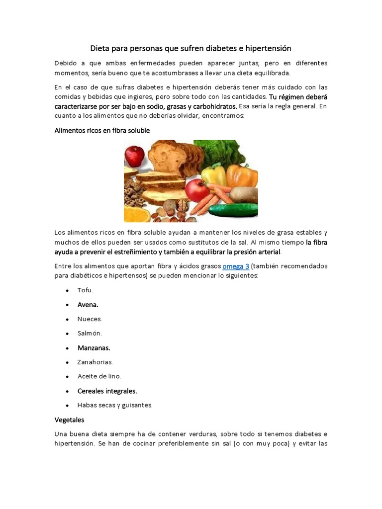 Dieta para Personas Que Sufren Diabetes e Hipertensión | PDF | Dieta  tablero | Dieta