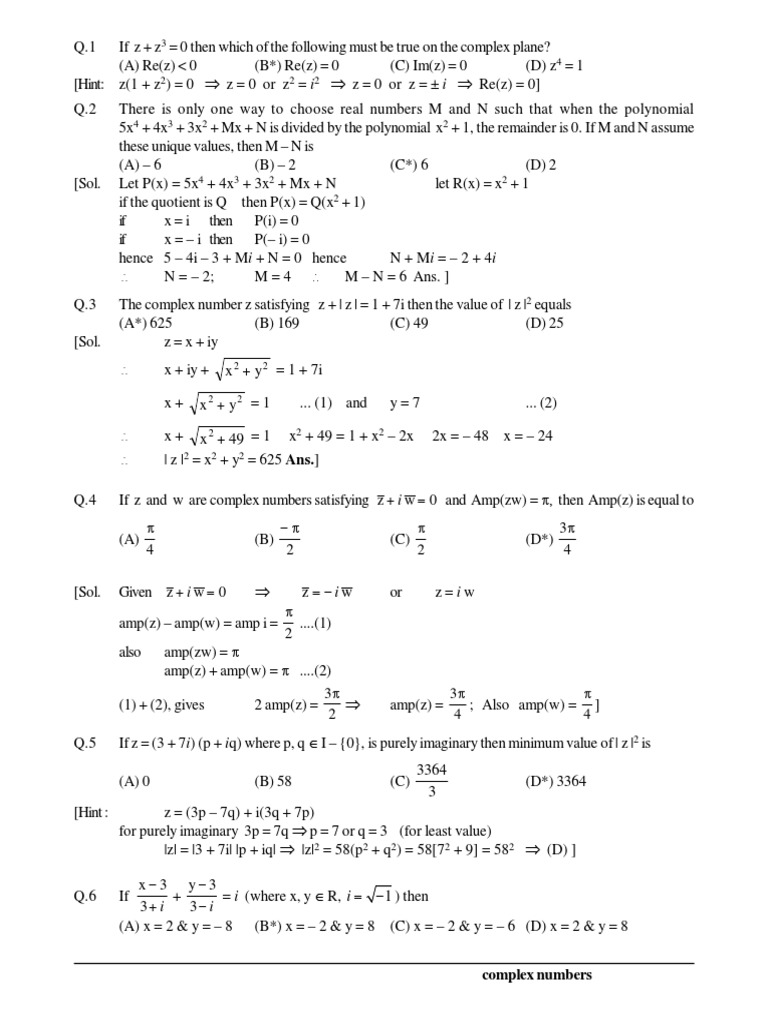 Purely Imaginary Solutions in Complex Numbers | PDF | Complex Number ...