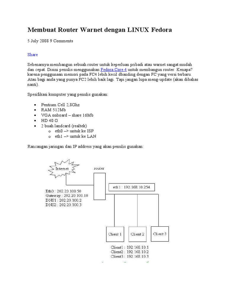 Router Warnet dengan Linux Fedora | PDF