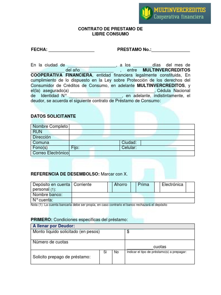 PLANTILLA CONTRATO DE PRESTAMO Crédito Pagos