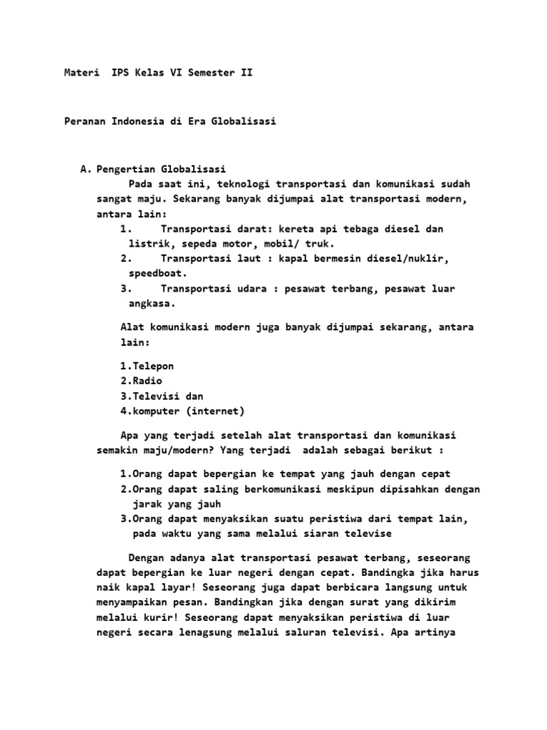 Materi Ips Kelas Vi Semester Ii Pdf