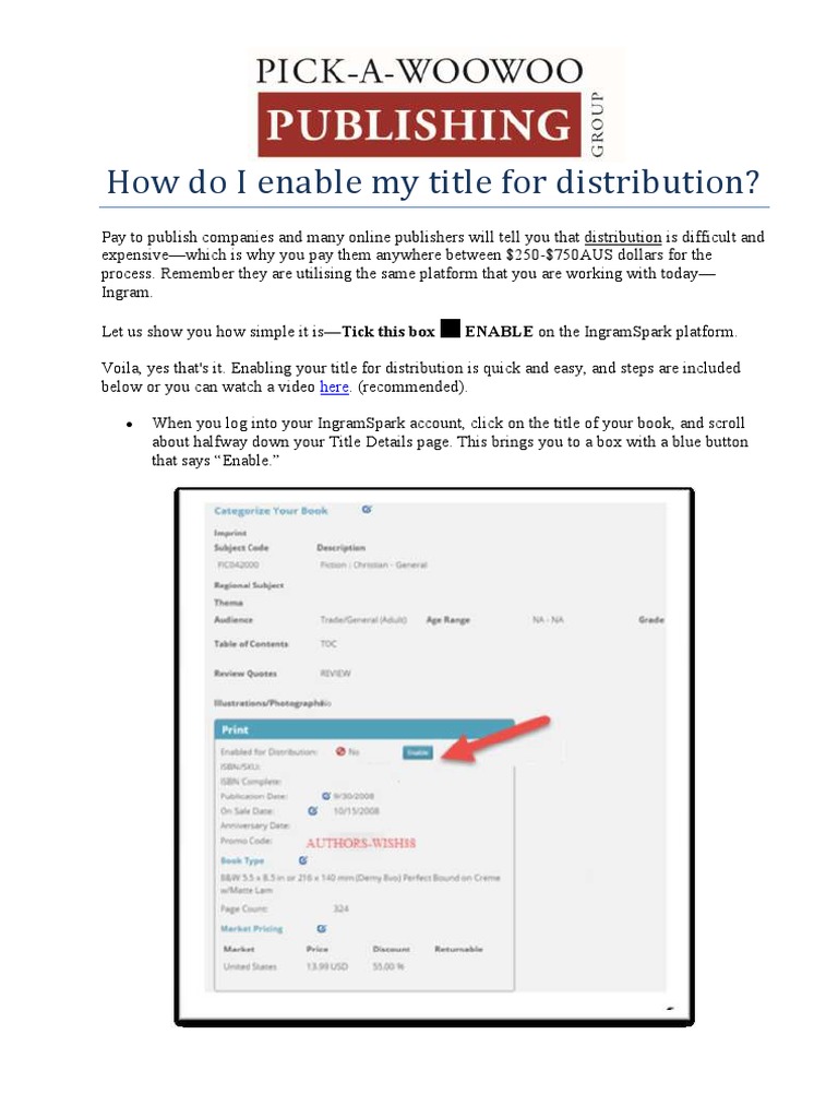 How Do I Enable My Book Title For Distribution With Ingramspark Pdf