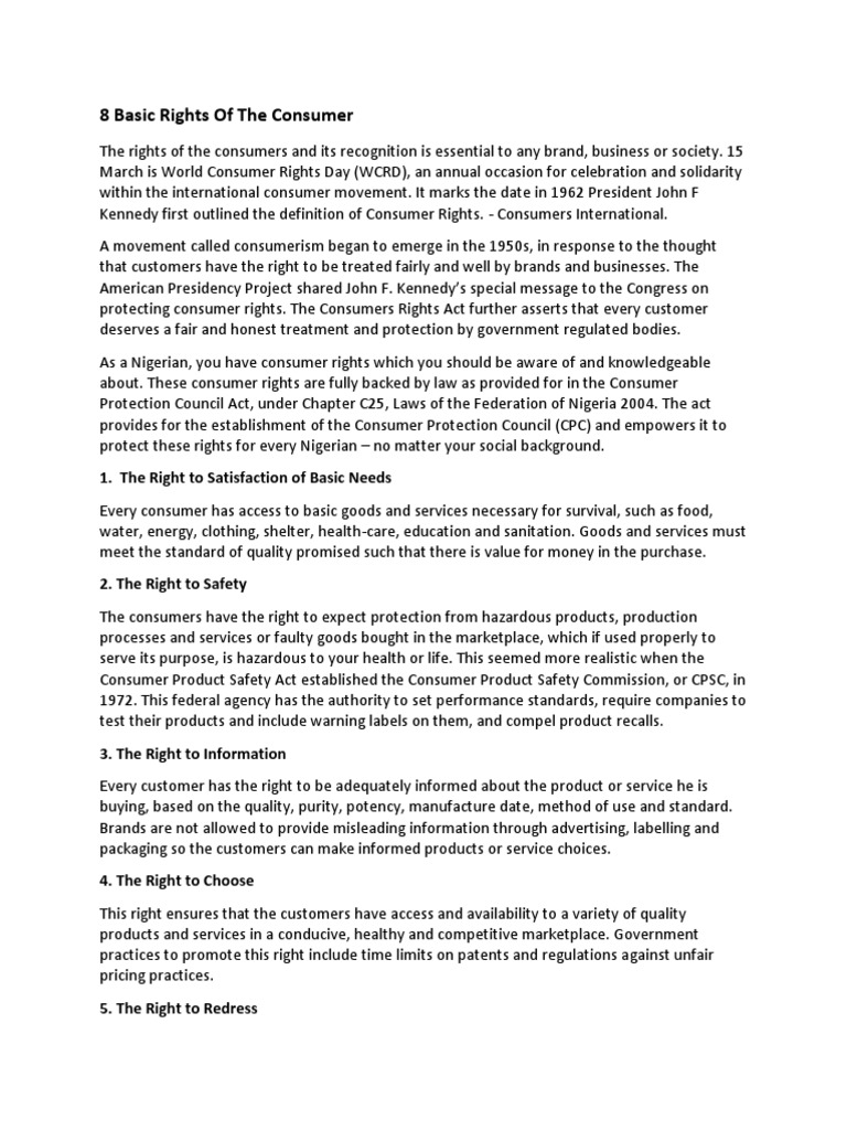 8 Essential Consumer Rights Explained | PDF | Consumer Protection | Brand