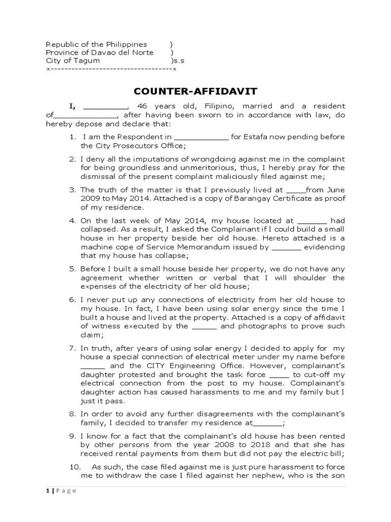 Counter Affidavit Estafa Pdf Affidavit Judiciaries