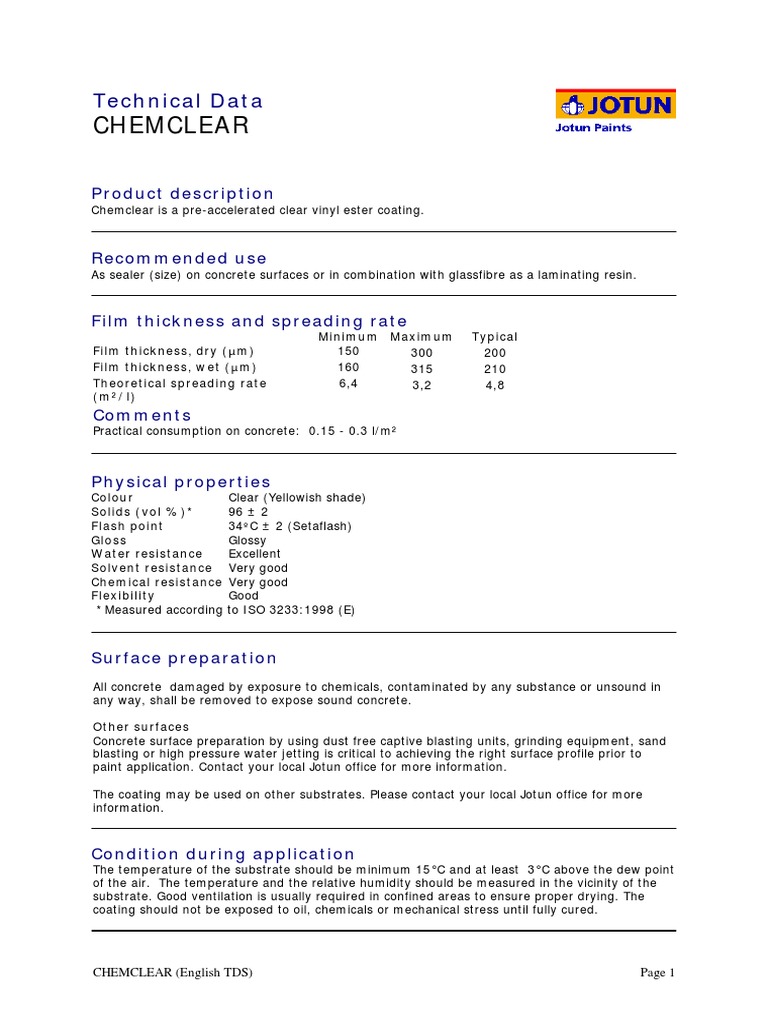 TDS CHEMCLEAR English | PDF | Shelf Life | Concrete