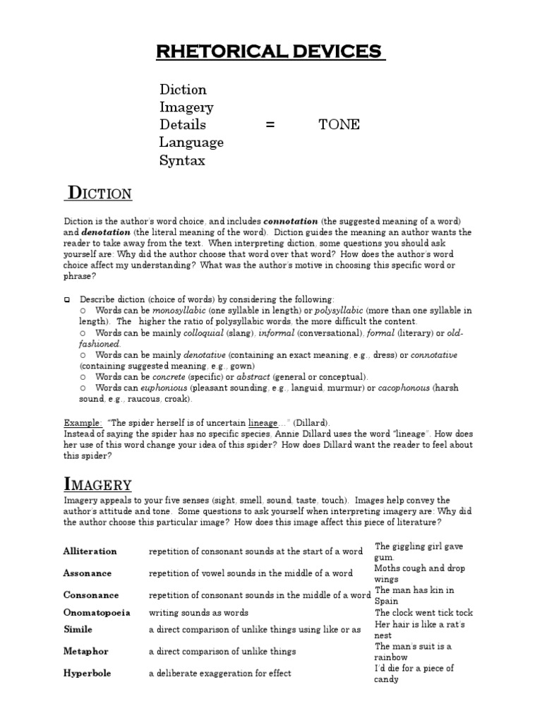 Rhetorical Devices Handout PDF PDF Clause Sentence (Linguistics)
