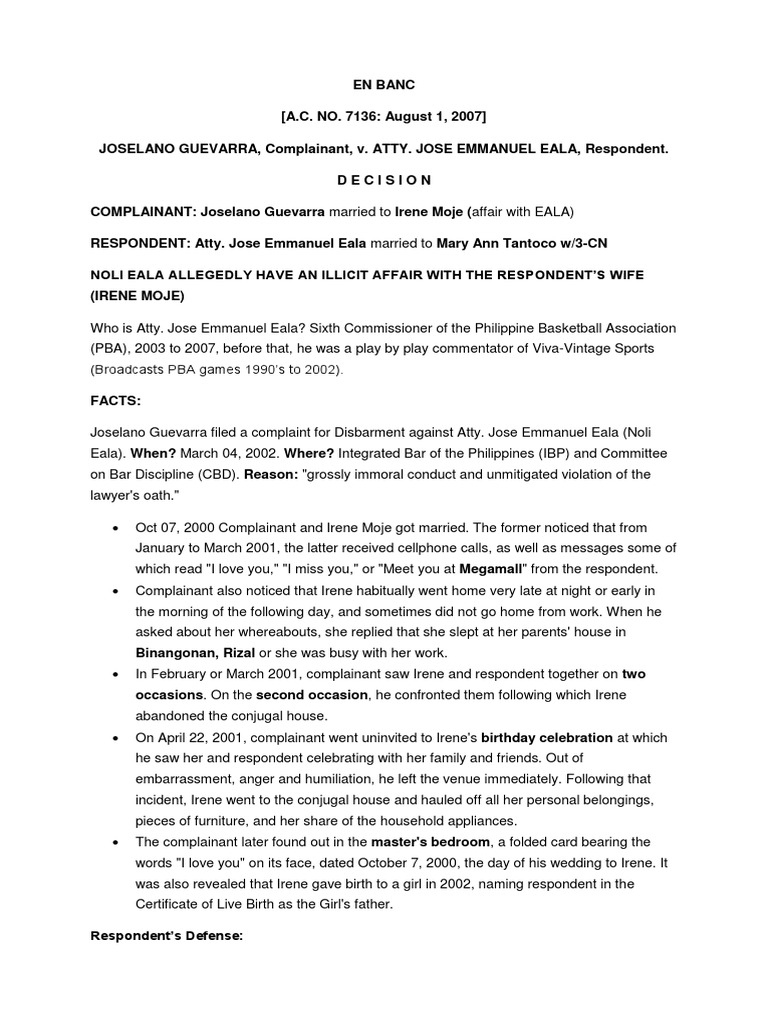 Legal Ethics Guevarra Vs Eala AC 7136 080107 PDF Lawyer Disbarment