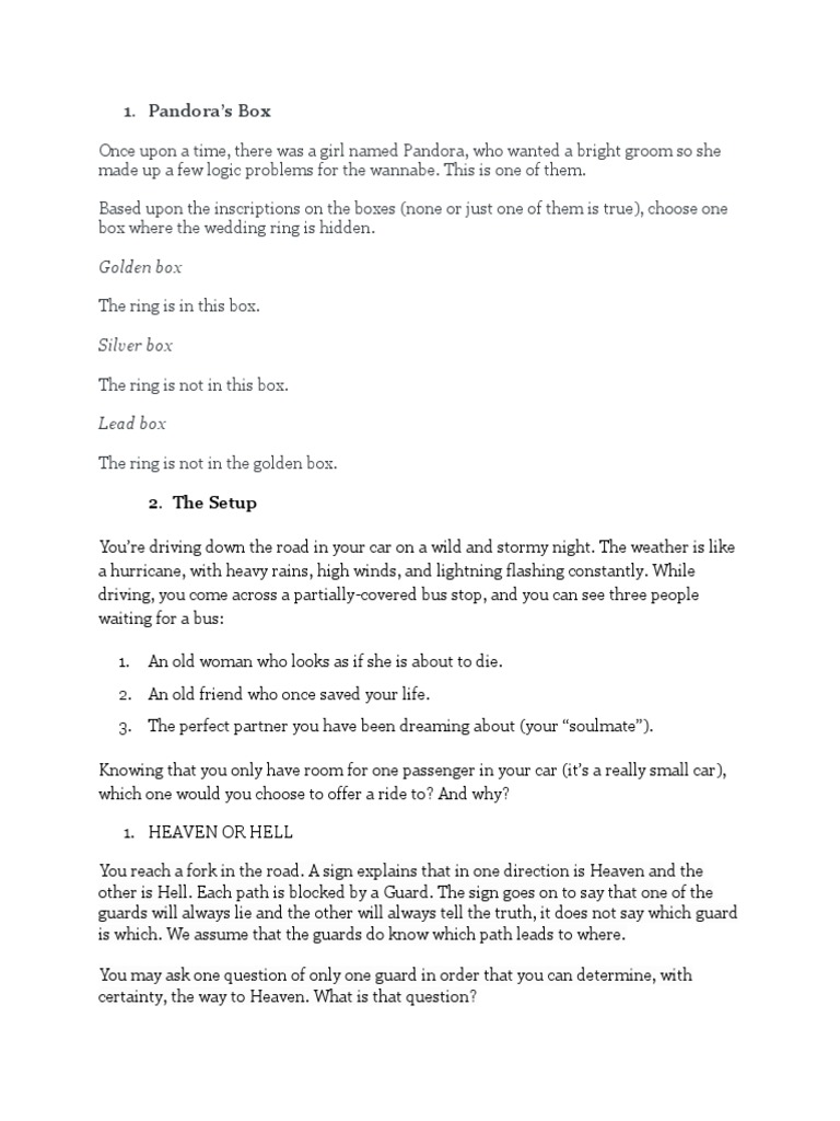 Logic Puzzles for Critical Thinking | PDF | Poetry