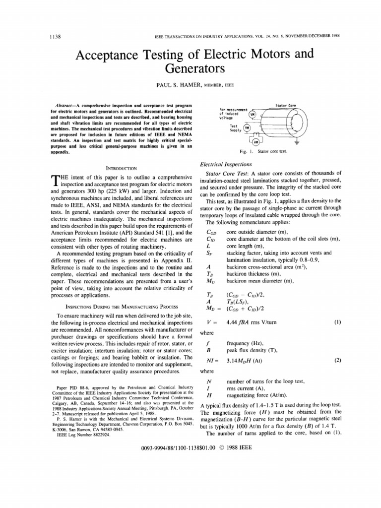 Hamer P. Acceptance Testing of Electrical Motors and Generators Download Free PDF Electric