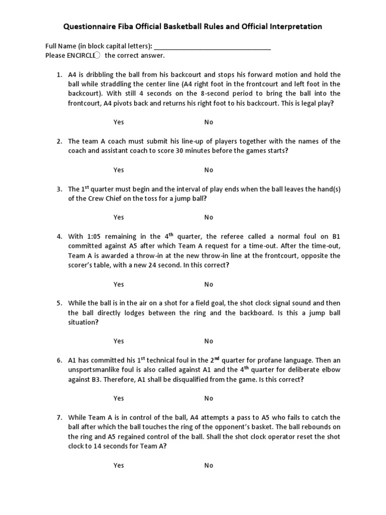 Questionnaire Fiba Official Basketball Rules and Official ...