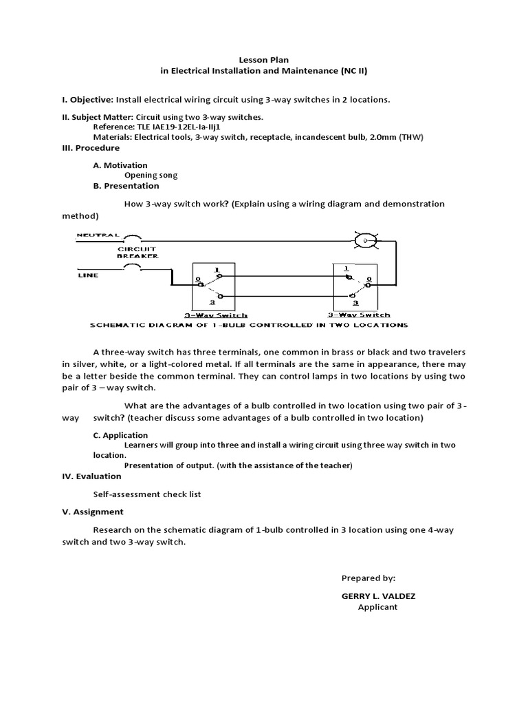 Lesson Plan In Electrical Installation And Maintenance Pdf Switch