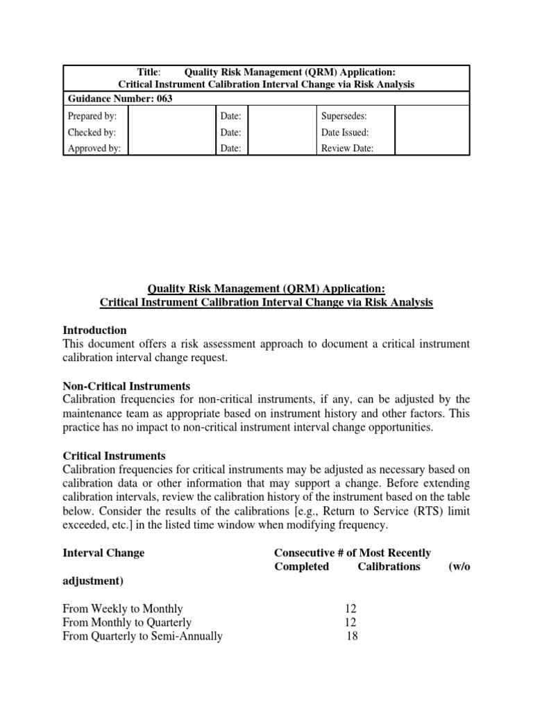 QRM Calibration Risk Assessment Guide | PDF | Risk | Calibration