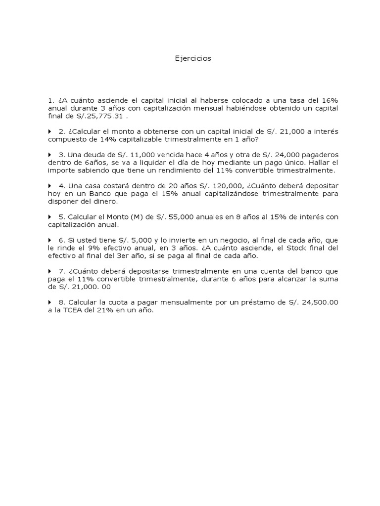 Ejercicios de Cálculo Financiero | PDF | Negocios | Finanzas y dinero