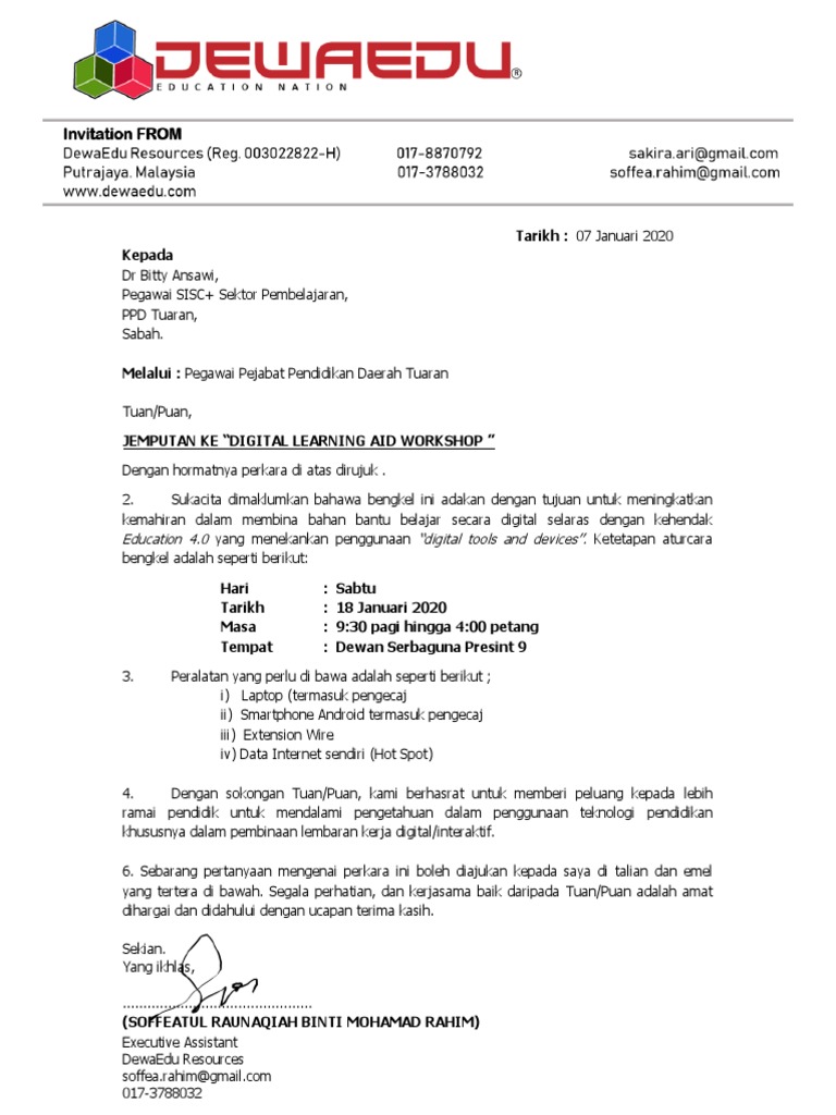 Contoh Surat Jemputan Badan Swasta