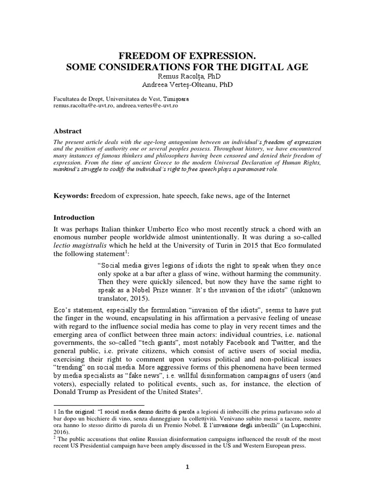 Freedom of Expression in the Digital Age | PDF | Freedom Of Speech ...