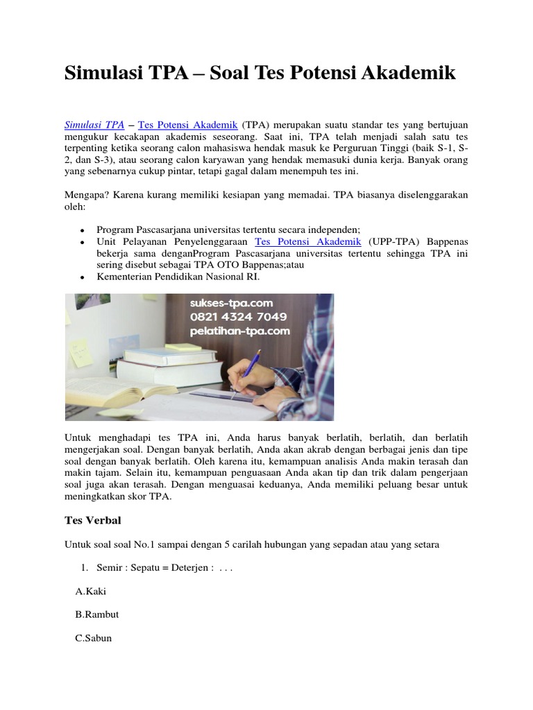 Simulasi TPA | PDF | Karier & Perkembangan | Metode & Bahan Ajar